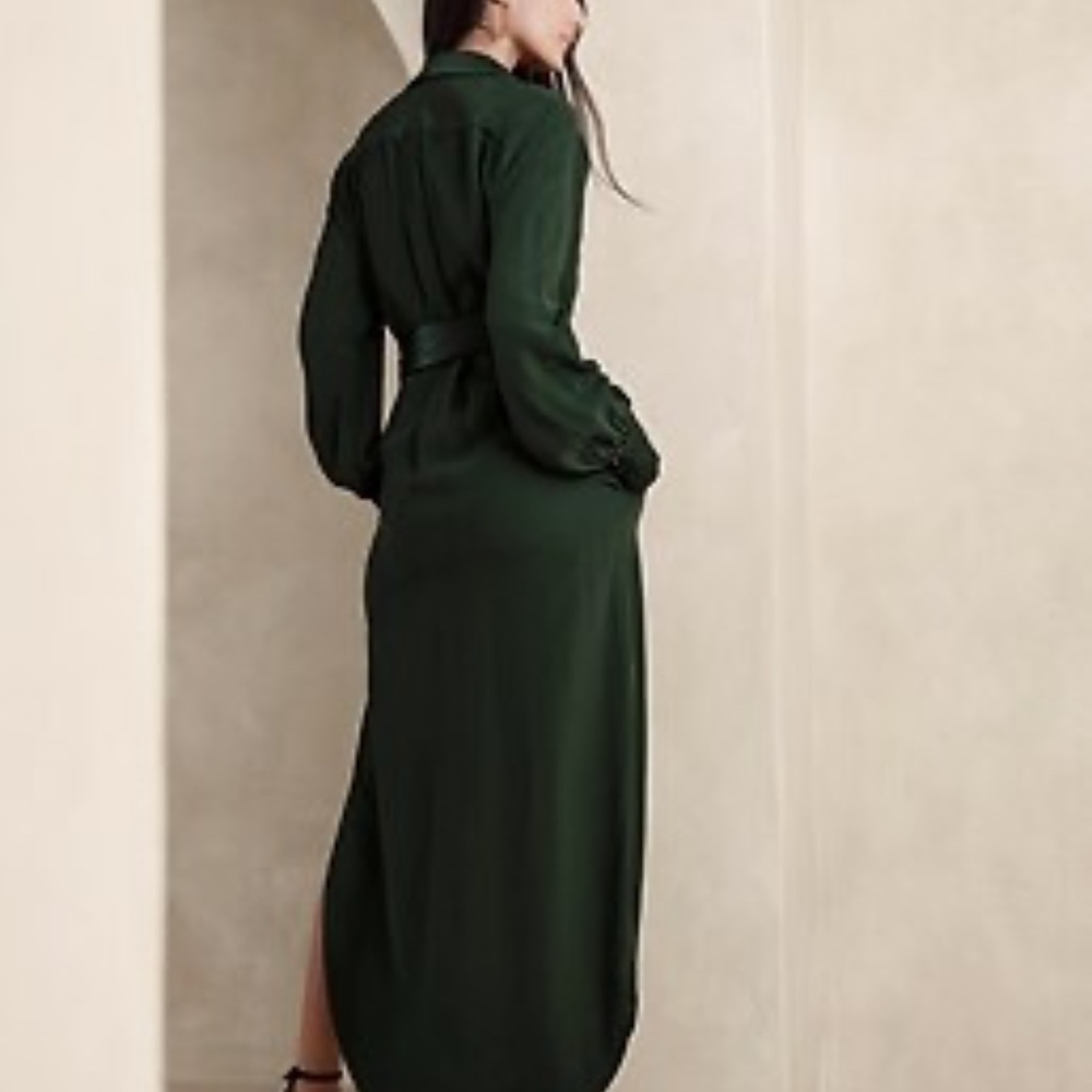 Classic! BANANA REPUBLIC Crepe/Satin Shirtdress, Black, Size Medium - Picture 5 of 7